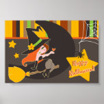 "Happy Halloween" Cute Red Haired Witch Poster