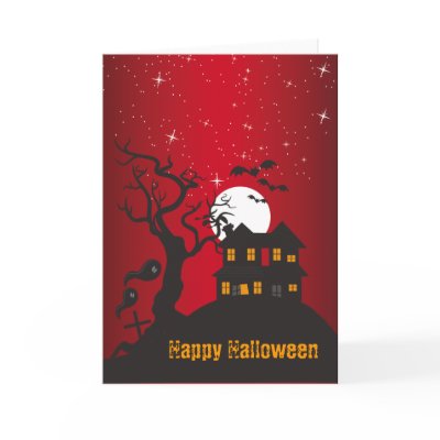 Happy Halloween Haunted House Red 2 Cards
