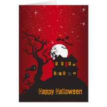 Happy Halloween Haunted House Red 2 Cards