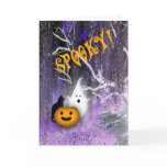 Happy Halloween Kids Spooky ghost cat pumpkin Greeting Card