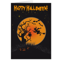 Happy Halloween Moon and Witch 2 Greeting Card