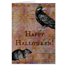 Happy Halloween Mouse and Crow Greeting Card