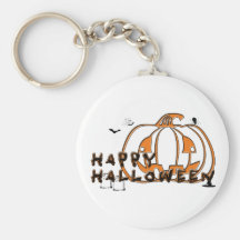 Happy Halloween Pumpkin Spider Gravestone and Bats Keychain