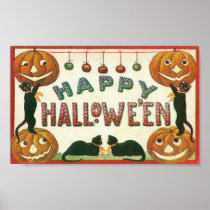 Happy Halloween Pumpkins and Cats Posters