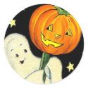 Happy Halloween Vintage Ghost and Pumpkin Sticker