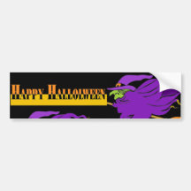Happy Halloween with Purple Witch Bumper Stickers