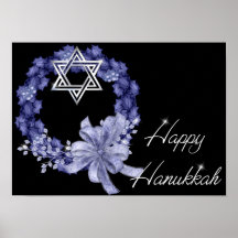 Happy Hanukkah Blue Wreath/Star Designed Print