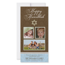 Happy Hanukkah Damask Holiday PhotoCard (blue) Custom Photo Card