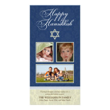 Happy Hanukkah Damask Holiday PhotoCard (navy) Custom Photo Card