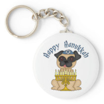 Happy Hanukkah Fawn Pug Key Chain