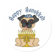 Happy Hanukkah Fawn Pug Sticker
