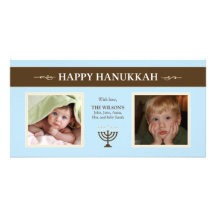 Happy Hanukkah Menorah Holiday PhotoCard (blue) Personalised Photo Card