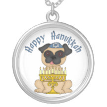 Happy Hanukkah Pug Tees and Gifts Pendant