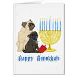 Happy Hanukkah Pugs and Menorah Customisable Cards