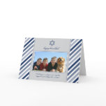 Happy Hanukkah Ribbon Family Holiday Card (silver)