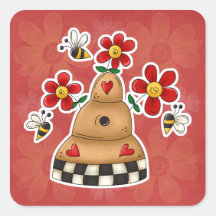 Happy Hearts N Flowers Bee Hive Square Stickers