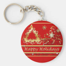 Happy Holidays Christmas Tree Keychains