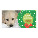 Happy Holidays Dog Photo Cards Wreath Green