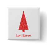 Happy Holidays Greeting. Red Christmas Tree Pin