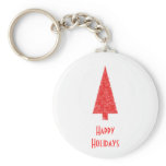 Happy Holidays Greeting. Red Christmas Tree Keychains