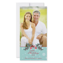 Happy holidays holly berry christmas photo card
