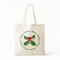 Happy Holidays Holly Berry Tote Bag