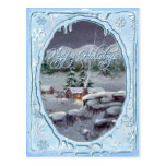 HAPPY HOLIDAYS LOG CABIN by SHARON SHARPE Postcard