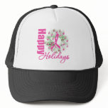 Happy Holidays Pink Ribbon Wreath hats