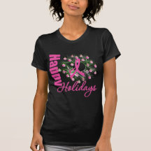 Happy Holidays Pink Ribbon Wreath T Shirts