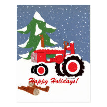 Happy Holidays! Red Tractor Post Cards