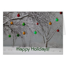 Happy Holidays!-Snowy Landscape with Baubles Card