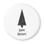 Happy Holidays. Stylish Tree. Black White. Custom magnets