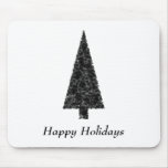 Happy Holidays. Stylish Tree. Black White. Custom mousepads