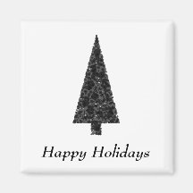 Happy Holidays. Stylish Tree. Black White. Magnets