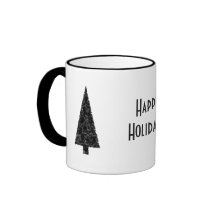 Happy Holidays. Stylish Tree. Black White. Mug