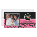 Happy Holidays Unique Pink & Black Holly photo cards