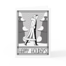 "Happy Holidays" walk in the snow Greeting Cards