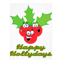 happy hollydays holidays cute holly berries announcements