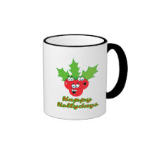 happy hollydays holidays cute holly berries mug