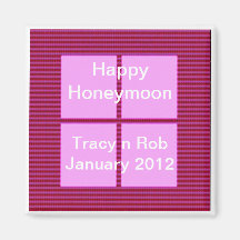 Happy Honeymoon - Pink Square Memory Bank Fridge Magnets