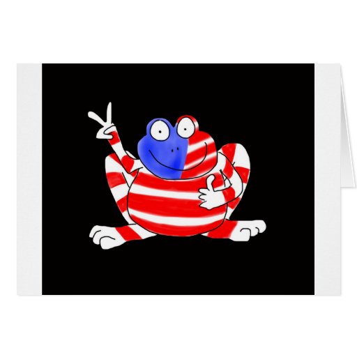 Happy Hoppy Frog Peace 4th of July Red White Blue Greeting Card