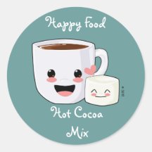 Happy Hot Chocolate and Marshmallows Label Round Stickers