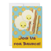happy kawaii  eggs bacon brunch breakfast custom invite