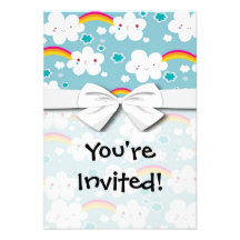 happy kawaii rainbow and cloud sky pattern personalized invites