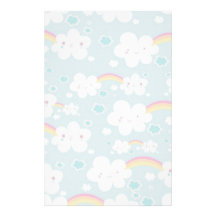 happy kawaii rainbow and cloud sky pattern personalized stationery