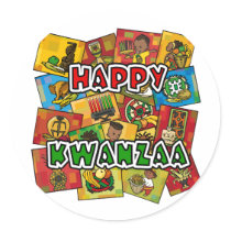 Happy Kwanzaa Collage Round Stickers