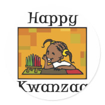 Happy Kwanzaa Girl Kinara Round Sticker