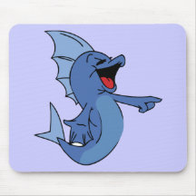 HAPPY LAUGHING BLUE CARTOON FISH GRAPHIC HUMOR LIG MOUSE PAD