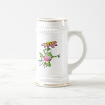 Happy Leaping Frog with Pink Daisy Mugs