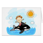 happy little boy swimming at sea cartoon cards